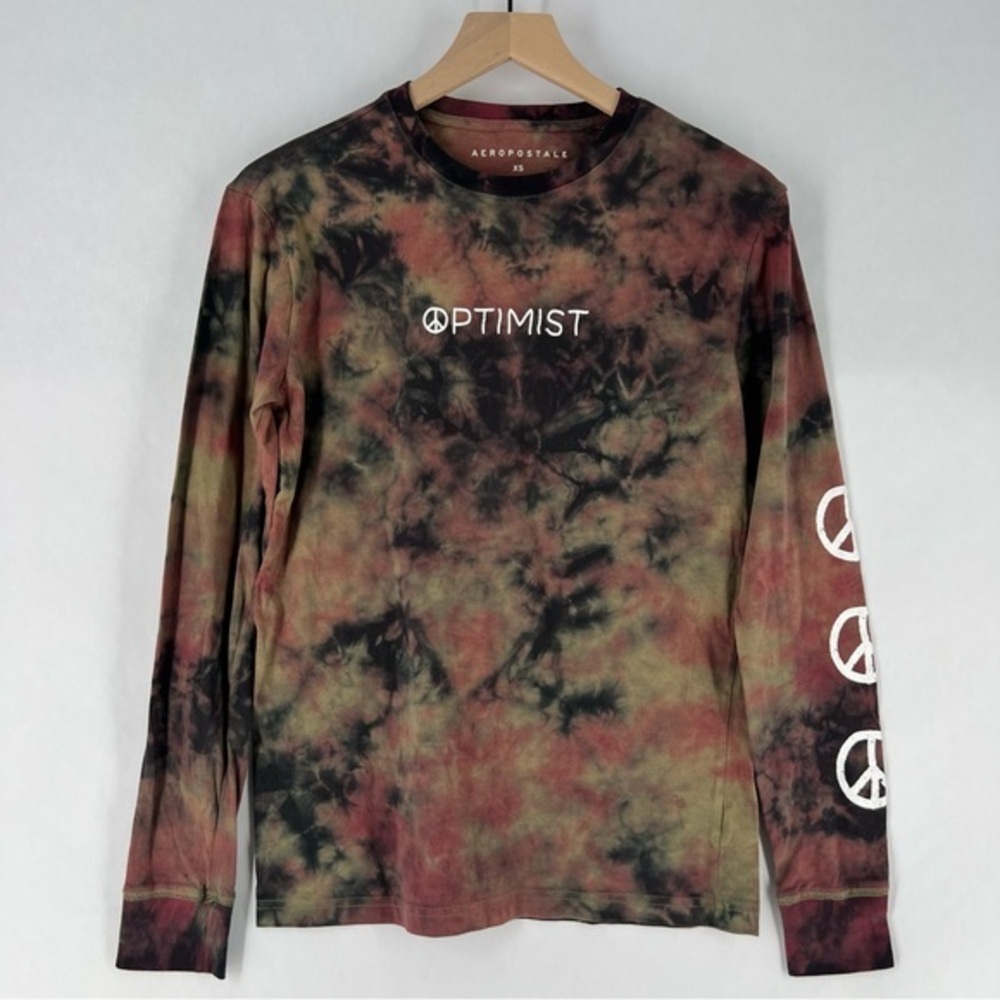 Aeropostale Optimist Peace Symbol Soft Tie Dye Crew Neck Long Sleeve Tee